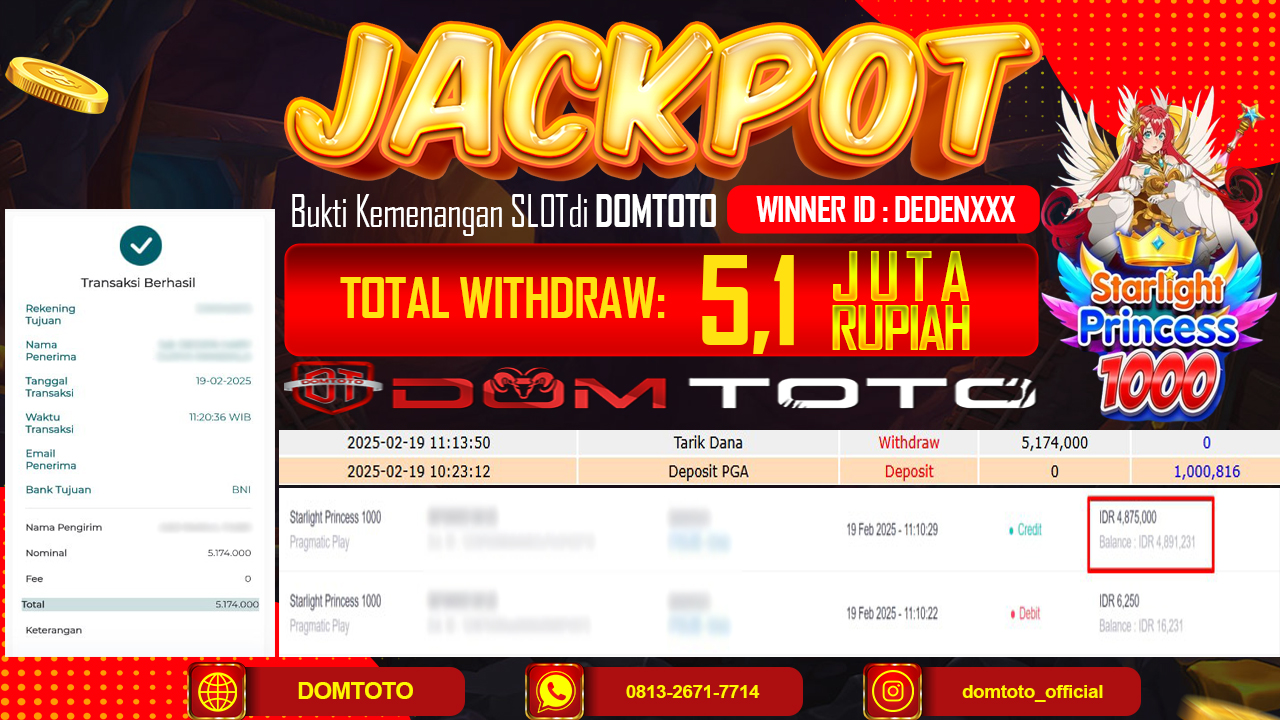 JACKPOT SLOT STARLIGHT PRINCESS 1000 19 FEBRUARI 2025